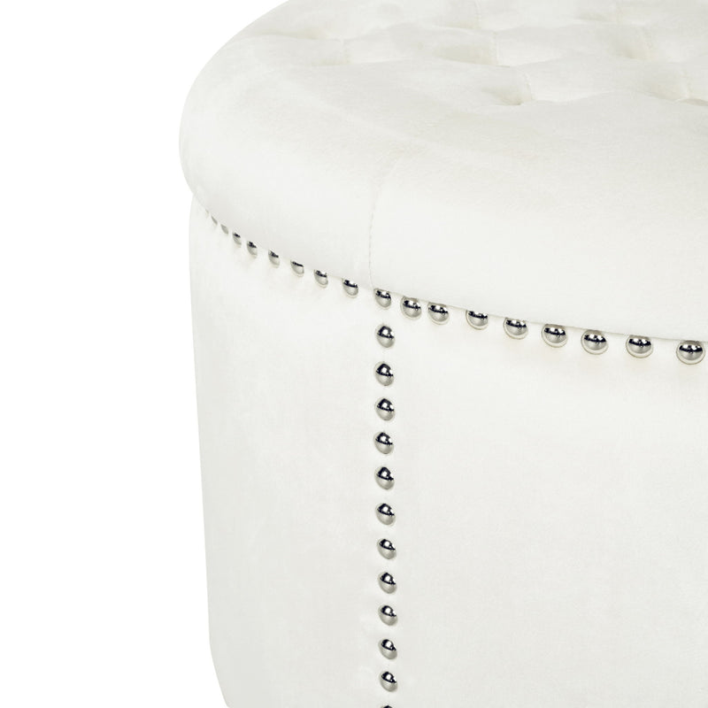 Elegant Round Ottoman Footstool With Studded Rim - R&R Furniture Gallery (Fountain Valley, CA)