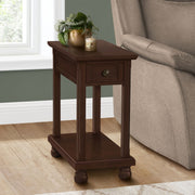 Espresso accent end table with storage drawer, traditional style, by 8th Street, featuring a wooden finish and classic design.