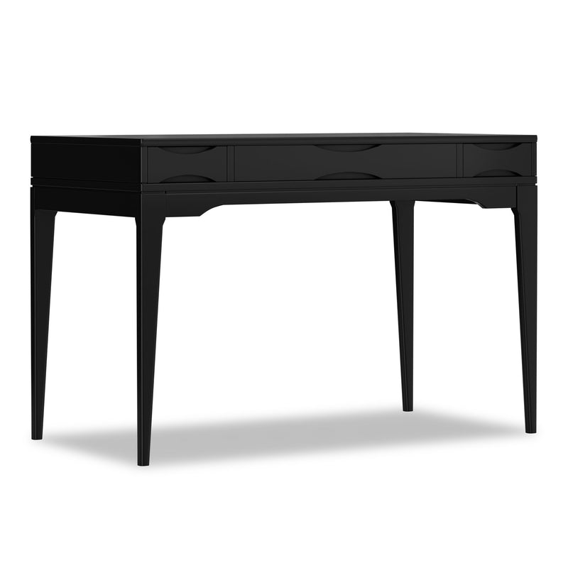 Handcrafted Harper writing desk by Simpli-Home featuring a wooden surface and sturdy legs for home office or study space.