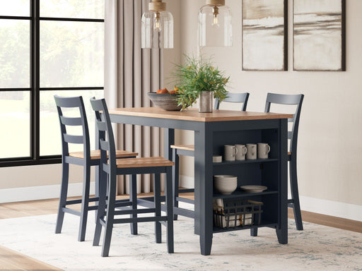 Rectangular dining room counter set with 5 pieces from Signature Design by Ashley, featuring a wooden table and matching chairs.
