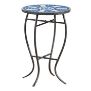 Outdoor Round Side Table With Mosaic Style Top And Curved Iron Legs - Blue / Matte Black - R&R Furniture Gallery (Fountain Valley, CA)