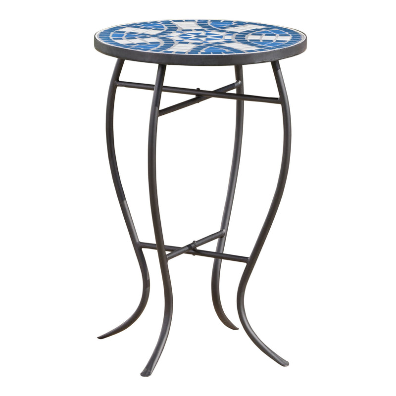 Outdoor Round Side Table With Mosaic Style Top And Curved Iron Legs - Blue / Matte Black - R&R Furniture Gallery (Fountain Valley, CA)