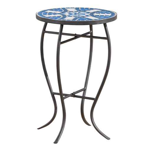 Outdoor Round Side Table With Mosaic Style Top And Curved Iron Legs - Blue / Matte Black - R&R Furniture Gallery (Fountain Valley, CA)