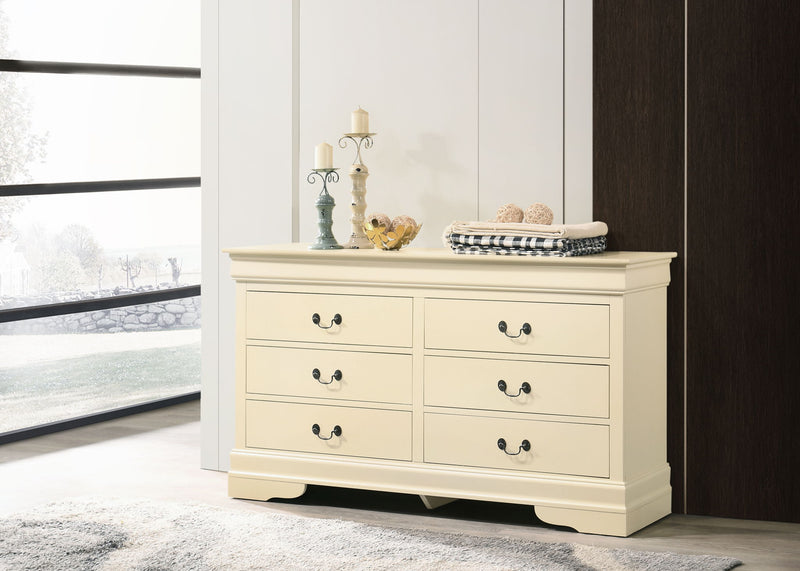 Elegant Louis Phillipe traditional dresser by Glory Furniture with polished wood finish and classic design details.