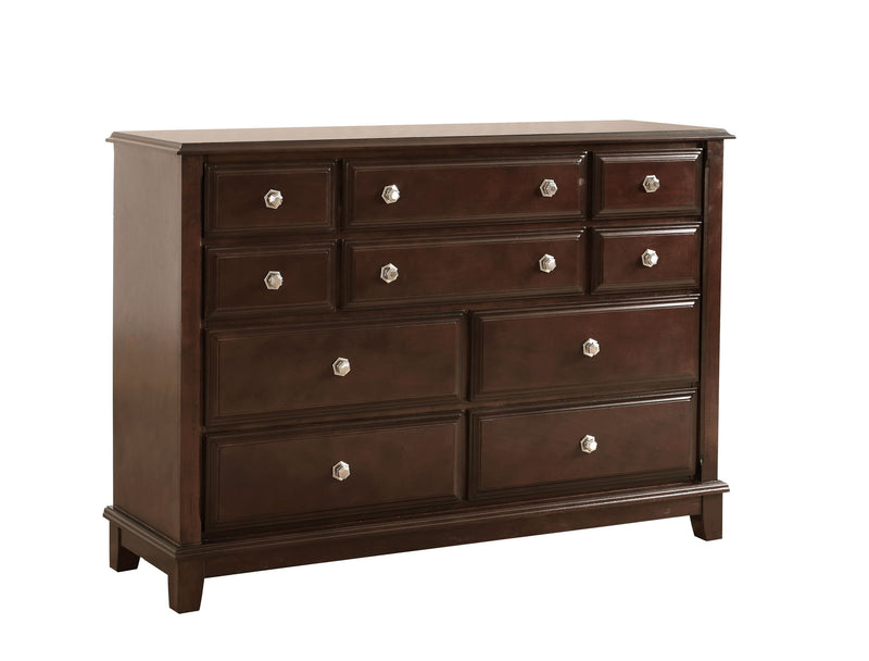 Glory Furniture Ashford dresser in cappuccino finish with multiple drawers, modern design, and sleek wooden surface.