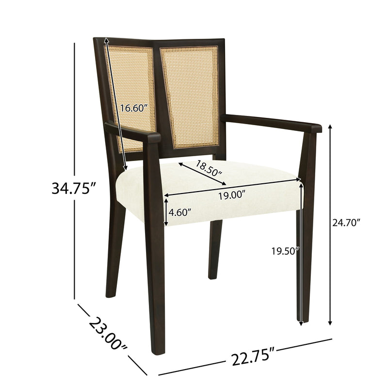 Mid Century Modern Arm Dining Chair Set With Rattan Backrest - R&R Furniture Gallery (Fountain Valley, CA)