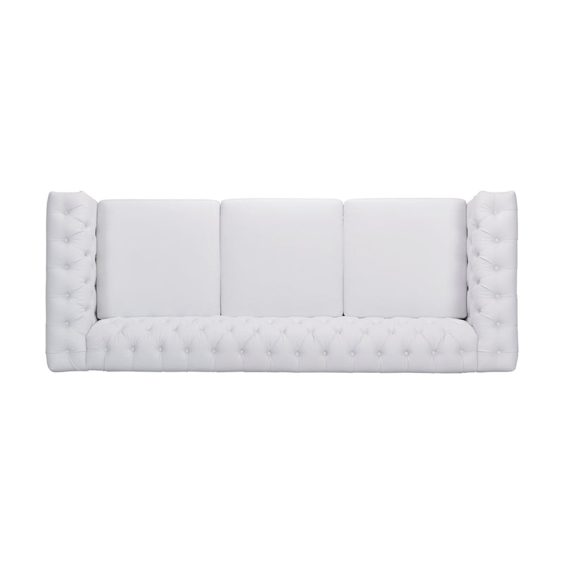 Noble House Chesterfield style 3-seater sofa with deep button tufting, stationary sofa in dark leather upholstery.