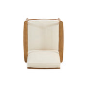 Noble House Emmry outdoor acacia wood club arm chair with cushioned seat and backrest for patio or garden seating.