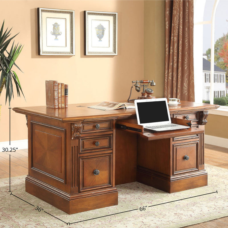 Huntington - Double Pedestal Executive Desk - Antique Vintage Pecan - R&R Furniture Gallery (Fountain Valley, CA)