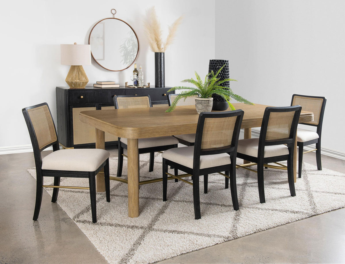 Arini 7-piece Extension Leaf Dining Table Set Sand Wash and Black