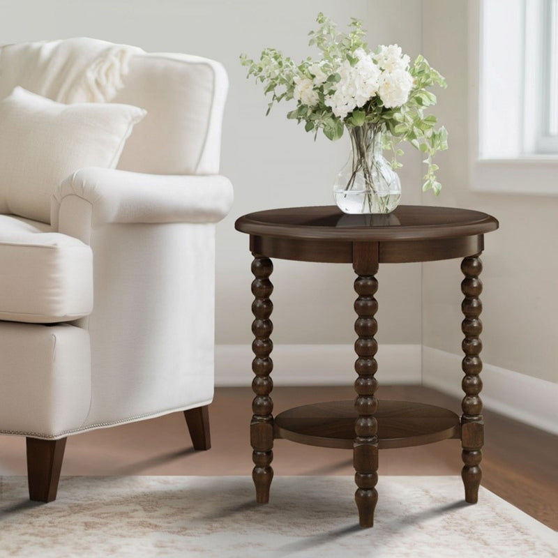Philippe - Round End Table With Shelf - Brown - R&R Furniture Gallery (Fountain Valley, CA)