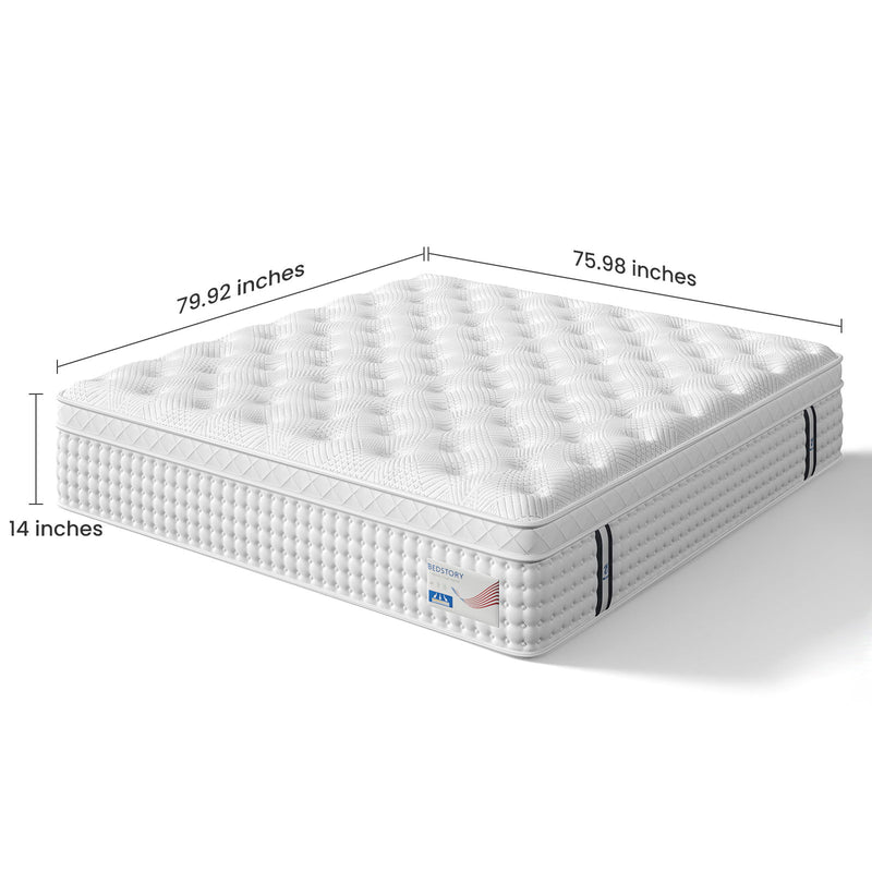 14" King Hybrid Mattress, Memory Foam & Pocket Spring Bed, Medium Firm Comfort, Spine Support, Quiet & Breathable - White - R&R Furniture Gallery (Fountain Valley, CA)