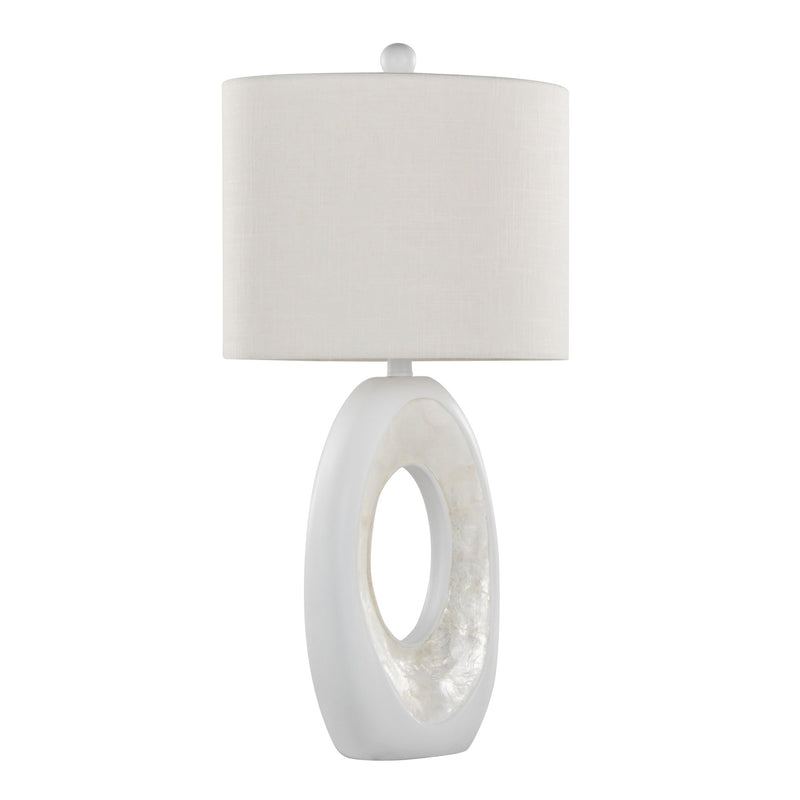 Set of two Lumi Source Pearl contemporary table lamps with matte white bases and natural shell accents, modern home lighting.