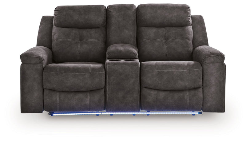 Brysonview - Double Reclining Loveseat With Console - Charcoal - R&R Furniture Gallery (Fountain Valley, CA)