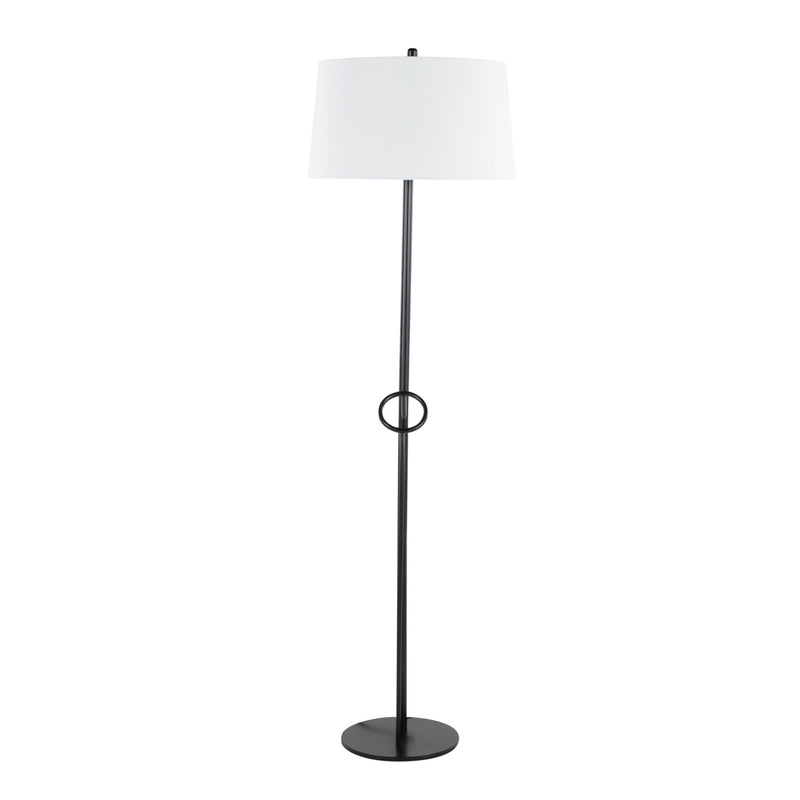 Lumi Source Shadow contemporary floor lamp in black and white with a sleek modern design, standing upright with a curved shade.