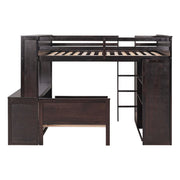 DreamHaus loft bed with twin size standalone bed, shelves, desk, and wardrobe, showcasing a modern multi-functional bedroom setup.