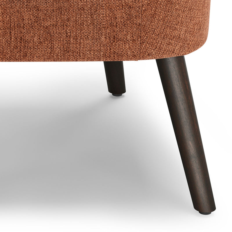 Simpli-Home Redding upholstered accent chair with beige fabric and wooden legs, modern and comfortable for living room decor.