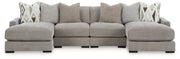 Benchcraft® Aslan Court 5-piece sectional with ottoman set, featuring plush fabric cushions and modern living room furniture.