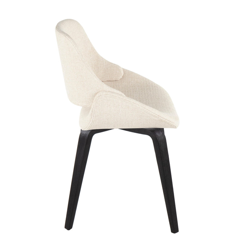 Set of two Lumi Source Fabrico mid-century modern dining chairs with comfortable upholstered seats and wooden legs.