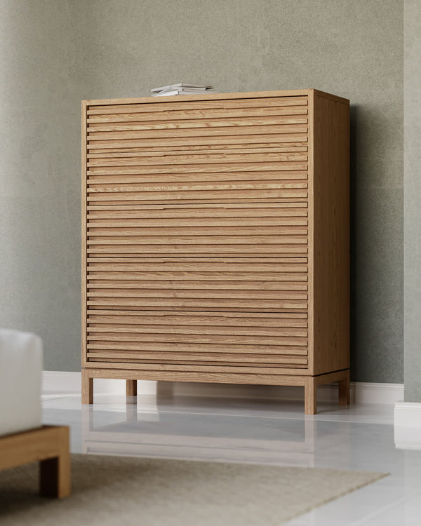 Tanner Five Drawer Ash Wood Chest in Flaxen