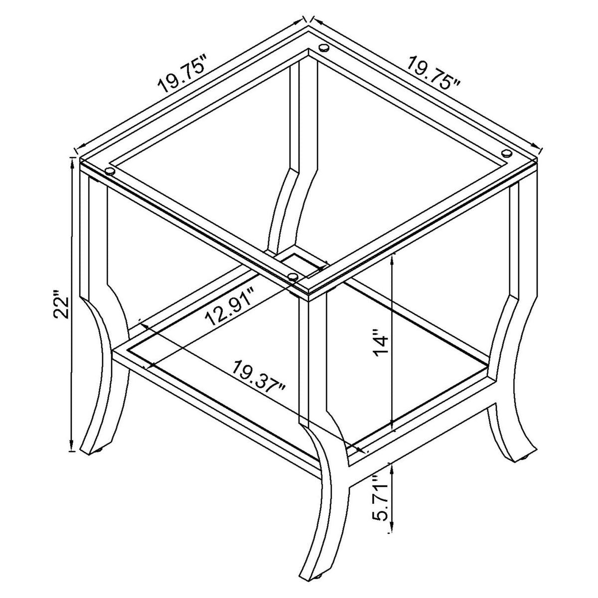 Porch & Den - Square Top End Table Elegance Glass - Chrome