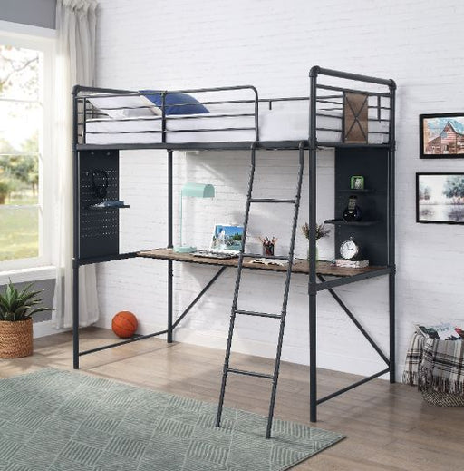 Cordelia - Twin Loft Bed With Desk - Antique Oak, Sandy Black & Dark Bronze Hand-Brushed - R&R Furniture Gallery (Fountain Valley, CA)