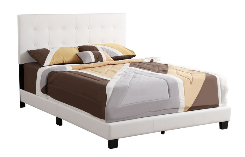 Glory Furniture Caldwell upholstered bed with padded headboard and modern design, shown in a cozy bedroom setting.