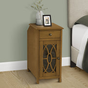 8th Street taupe accent side table with storage drawer, traditional style, showing the top surface and drawer design.