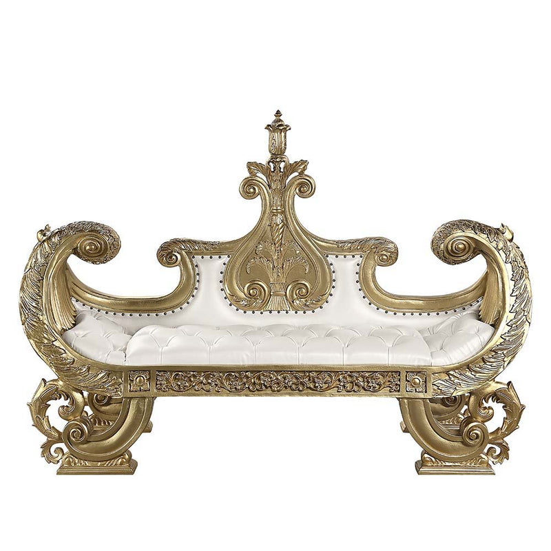 Bernadette - Bench - White Synthetic Leather Fabric & Gold - R&R Furniture Gallery (Fountain Valley, CA)