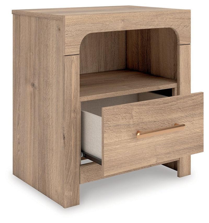 Kinlanni - One Drawer Night Stand - Tan - R&R Furniture Gallery (Fountain Valley, CA)