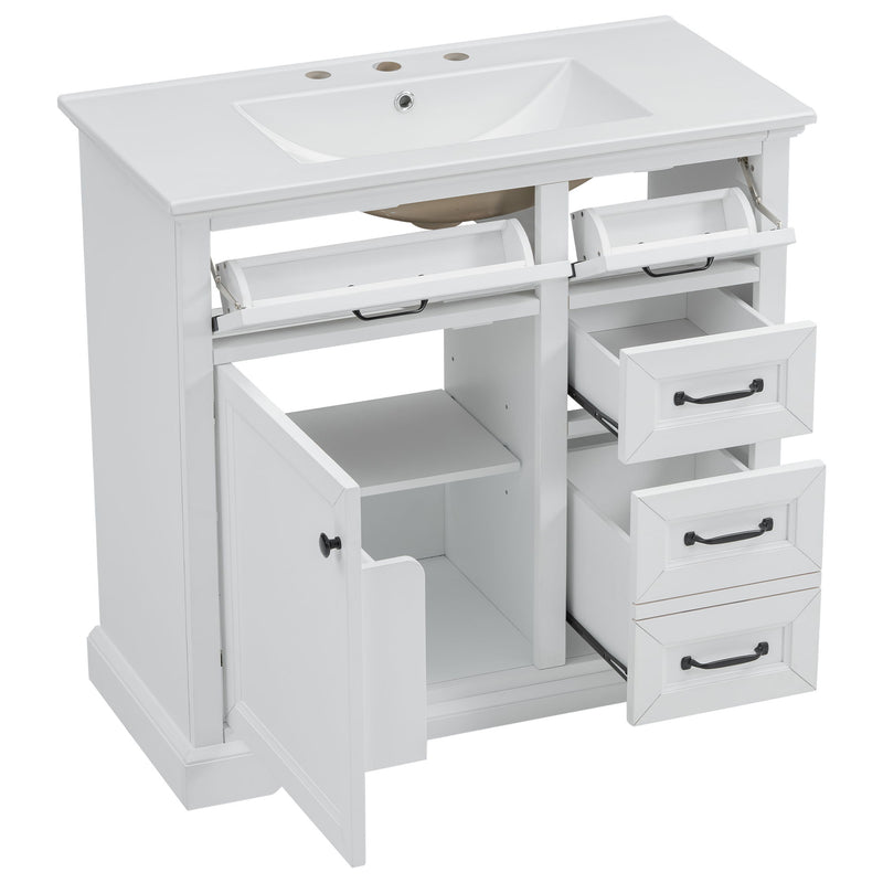36" Bathroom Vanity With Sink, 2 Tip-Out Drawers, Soft Close Hinges - R&R Furniture Gallery (Fountain Valley, CA)