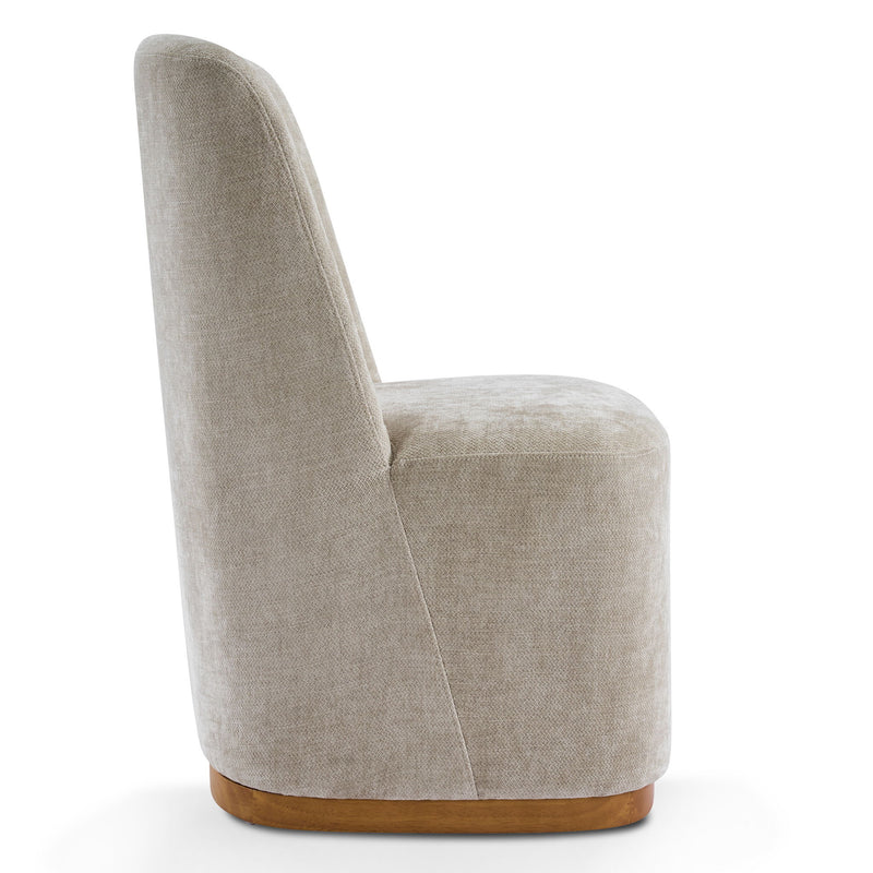 Set of two Noble House indoor upholstered dining chairs with cushioned seats and stylish fabric upholstery.