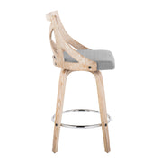 Lumi Source Charlotte farmhouse counter stool set with swivel, round footrest, and fixed height, featuring rustic design and dark wood finish.
