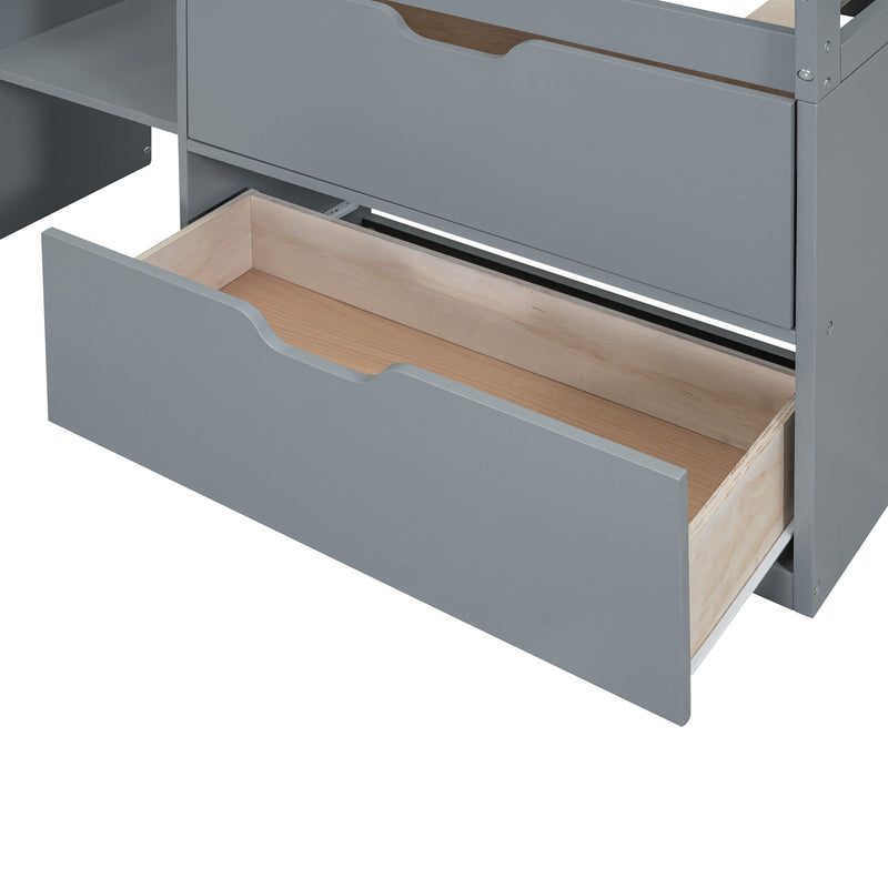 Low Loft Bed With Rolling Desk, Shelf And Drawers - R&R Furniture Gallery (Fountain Valley, CA)