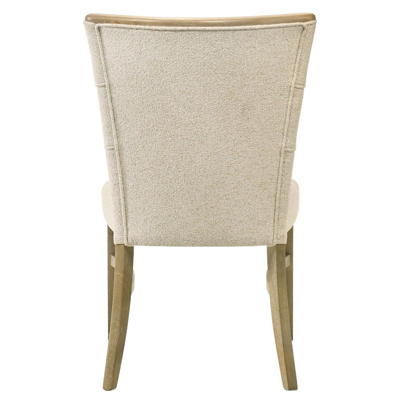 Set of two ACME Olinda linen side chairs with padded seats and wooden legs, showcasing modern design and neutral fabric.
