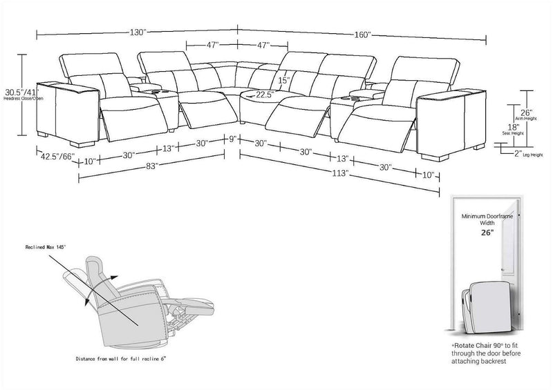 1208 - 8 Piece L Shaped Leather Sectional With 4 Power Recliners & Power Headrests
