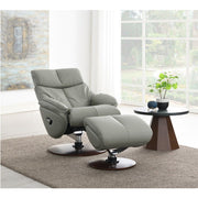 Kandoro - Motion Accent Chair With Swivel & Ottoman - Gray Leather & Brown Base - R&R Furniture Gallery (Fountain Valley, CA)