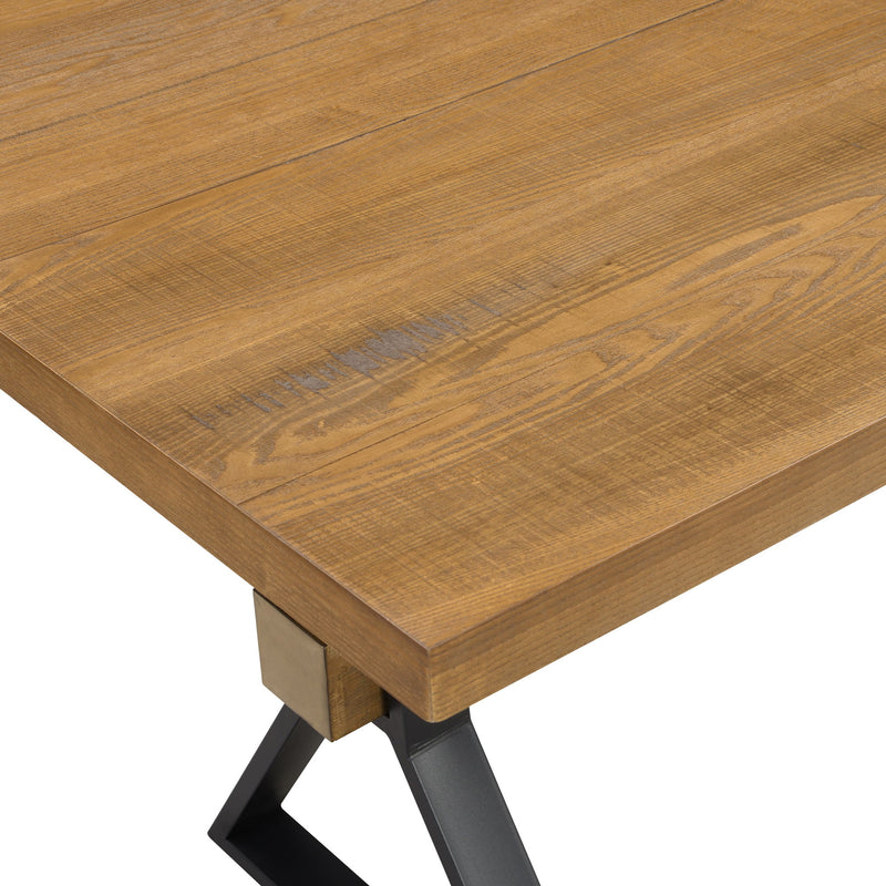 Noble House farmhouse style brown dining table with X-shaped legs and moulded details, perfect for rustic dining rooms.