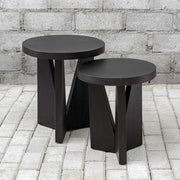 Uttermost Nadette nesting tables set of 2 with sleek wood surfaces and modern design, stacked together in a stylish living space.