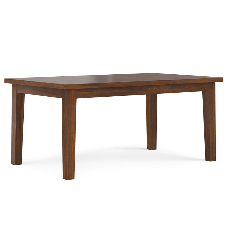 Simpli-Home Eastwood handcrafted dining table with wooden surface and sturdy legs, perfect for family meals and gatherings.