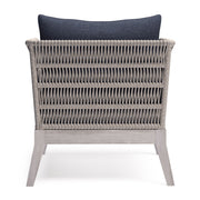 Slate gray Santiago outdoor arm chair by Simpli-Home, featuring a stylish and comfortable design for outdoor conversation spaces.