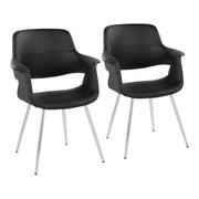 Set of two Lumi Source vintage flair art deco accent chairs with chrome legs in yellow, black, blue, or cream upholstery.