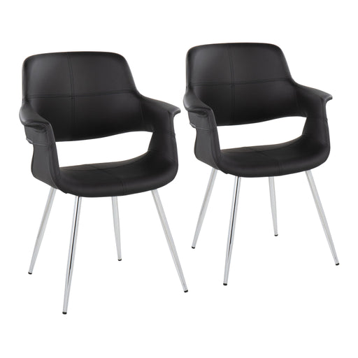 Set of two Lumi Source vintage flair art deco accent chairs with chrome legs in yellow, black, blue, or cream upholstery.