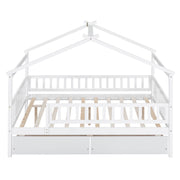 DreamHaus house bed with built-in storage drawers, children's storage bed with cozy house-shaped frame and functional under-bed drawers.