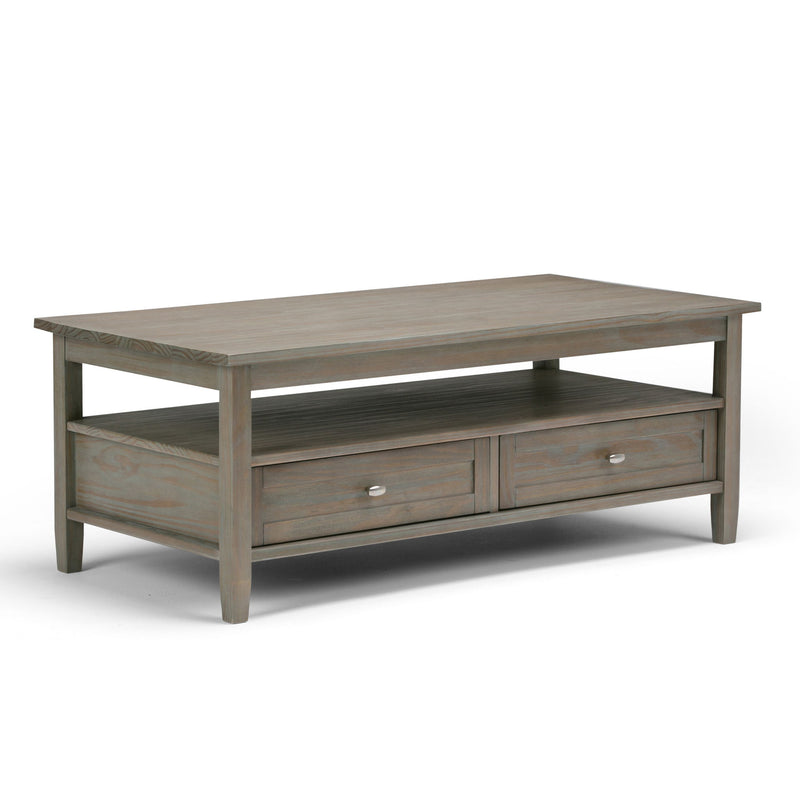 Handcrafted Warm Shaker coffee table by Simpli-Home featuring a polished wooden surface and sturdy legs.