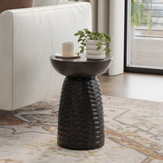 Simpli-Home Boyd handcrafted accent table with wooden top and metal legs, ideal for living room decor.