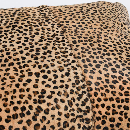 Leopard 20x20 inch accent pillow by Classic Home featuring a camel and black leopard print fabric.