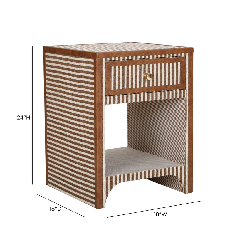 TOV Furniture Kora cotton jute accent nightstand with a modern design, featuring a woven texture and compact storage space.