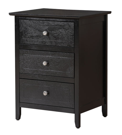 Glory Furniture Daniel accent nightstand with three drawers, modern design, wooden finish, and sleek metal handles.