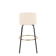 Lumi Source Toriano contemporary fixed height barstools set with swivel seats and round footrests, shown in a modern kitchen setting.